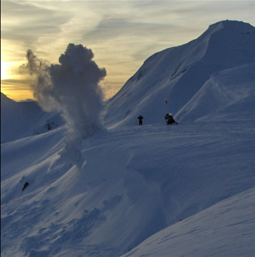 Avalanche control at Feltchers cornice, Whistler